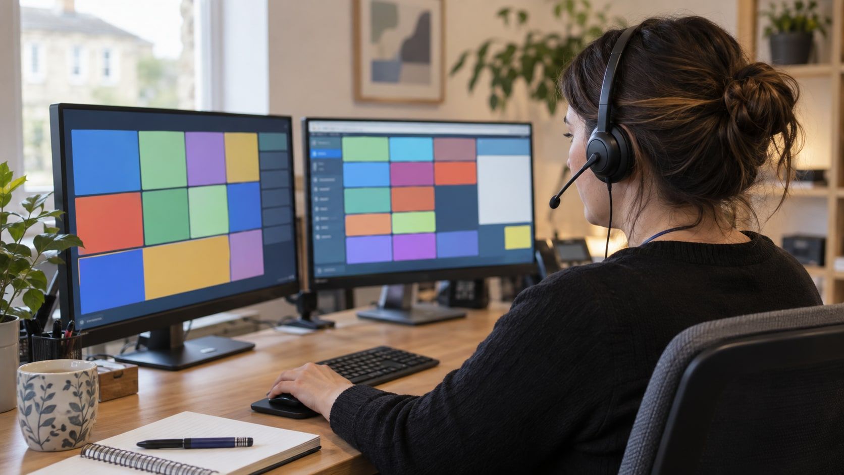 A support technician viewing a till remotely on a laptop screen.