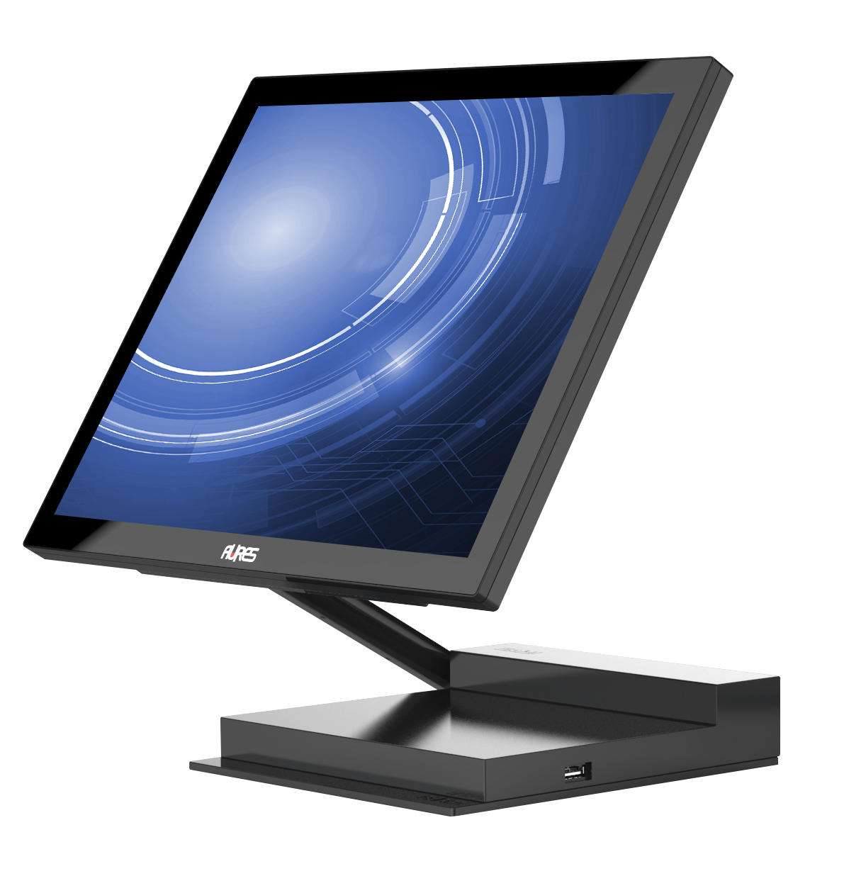 Aures Jazz EPOS terminal in black, front three-quarter view