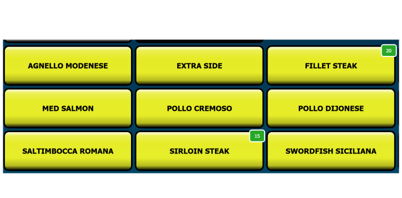 A till screen showing remaining stock counts on individual product buttons