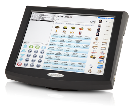 Quorion QTouch 15B restaurant EPOS terminals showing a menu screen