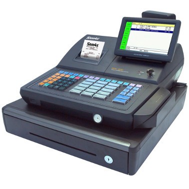 The Sam4s SPS-530R cash register, raised keyboard, black