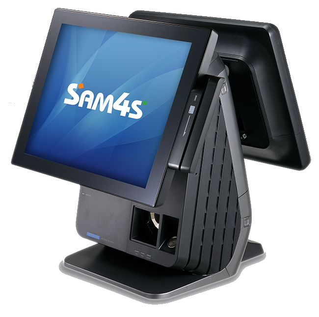 Sam4s SPT-7652 all-in-one touch terminal with built-in printer and a second rear display